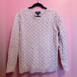 Lands' End Light Pink 100% Cotton Cable Crewneck Sweater